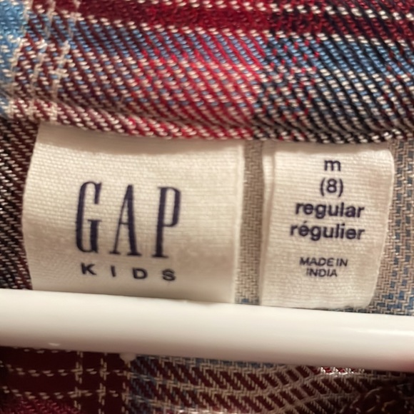 GAP kids red/white plaid collarless shirt. - Picture 2 of 8